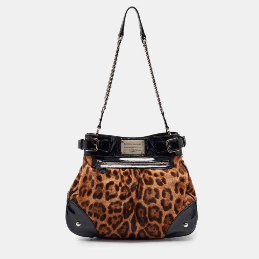 Dolce & Gabbana LIMITED EDITION Vintage Black Patent Leather & Leopard Print Bag